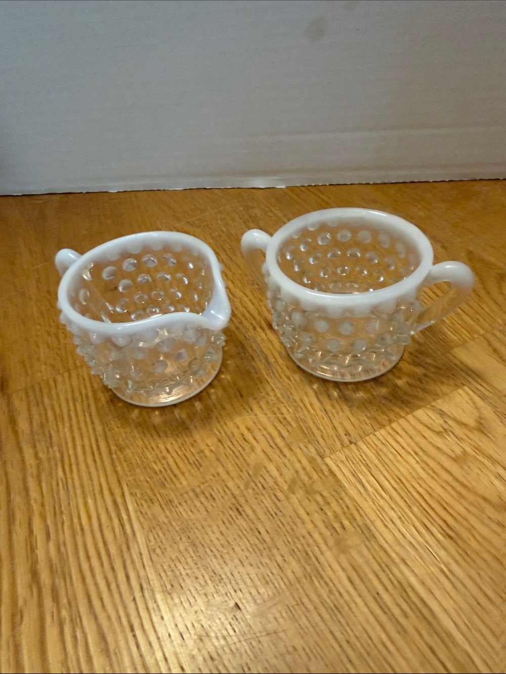 Milk Glass Hobnail Creamer and Sugar Set - White